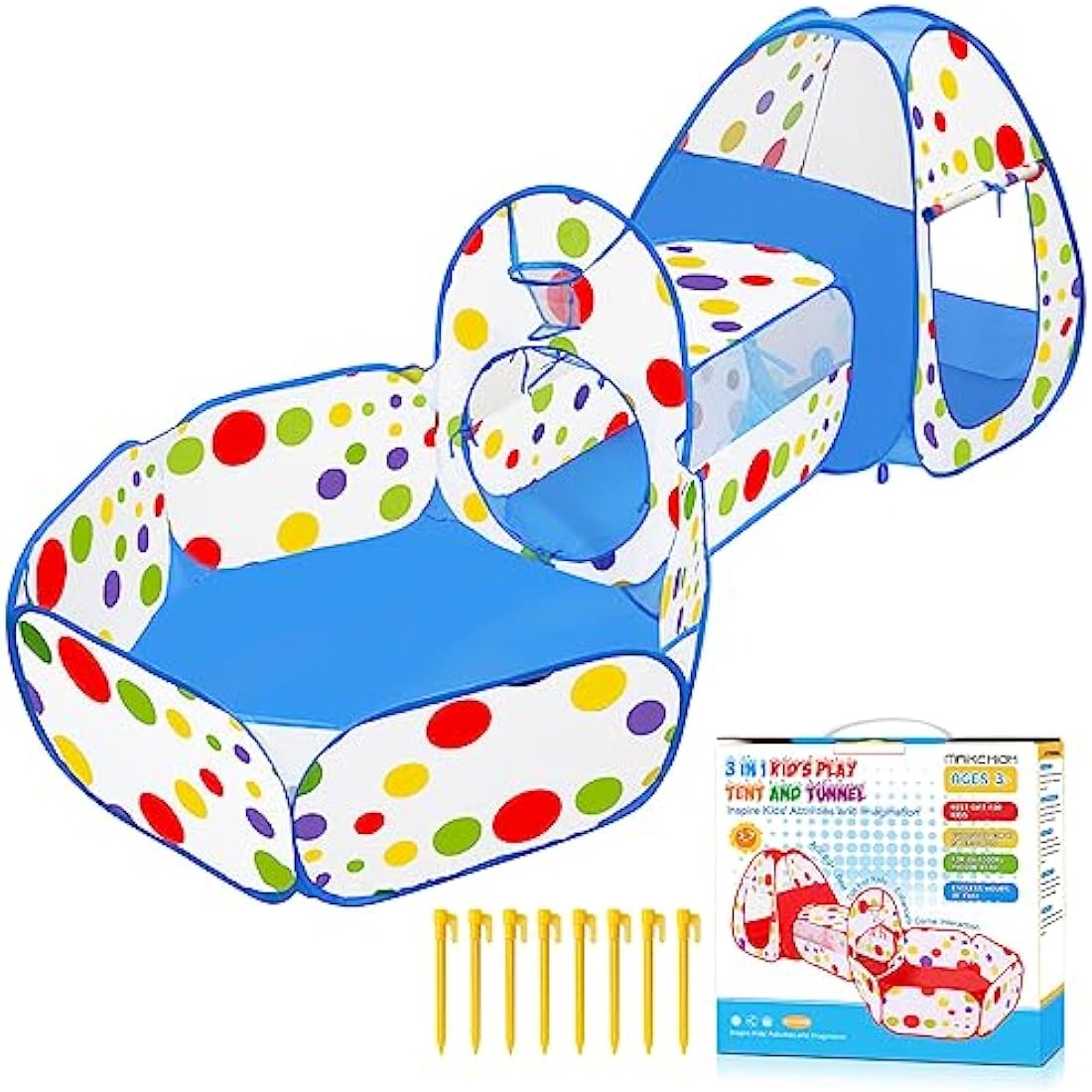 MAIKEHIGH 3-in-1 Kids Play Tent with Square Tunnel and Ball Pit