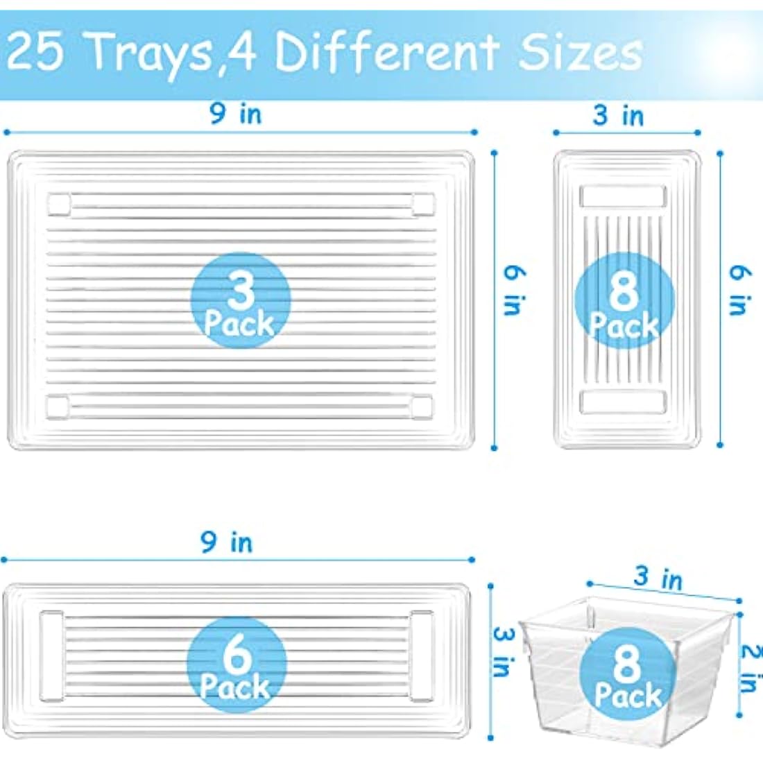 Jolof Store 25 PCS Clear Plastic Drawer Organizer Trays for Makeup