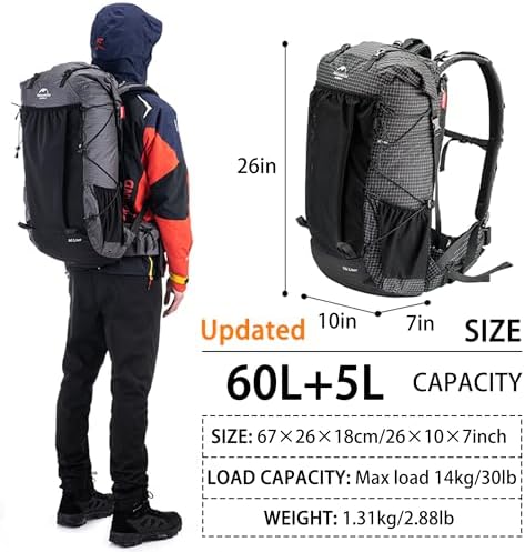 Naturehike 60L Internal Frame Hiking Backpack | Waterproof Camping Bag