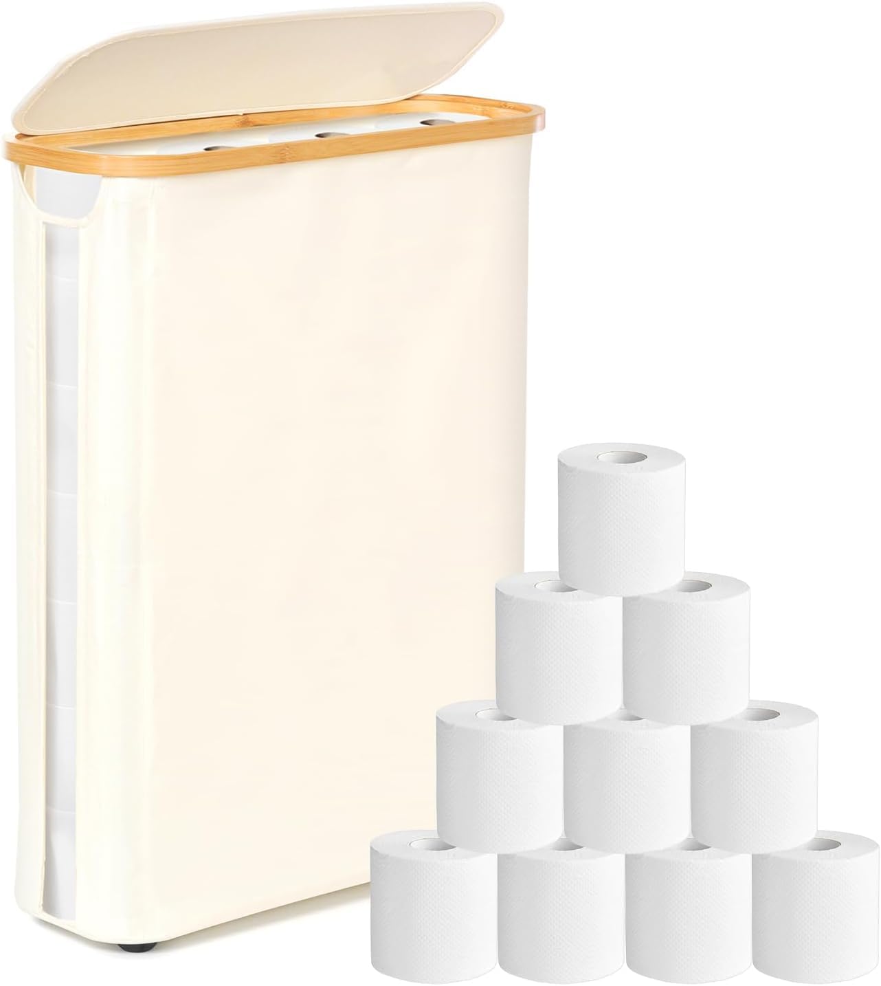 52L Toilet Roll Storage Basket | Bamboo & Oxford Fabric
