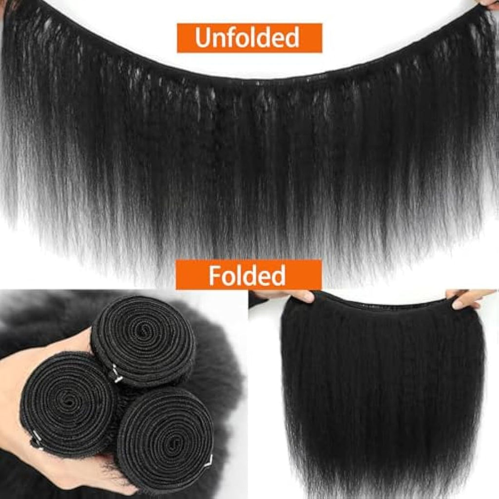 Vallbest Kinky Straight Bundles | 12A Brazilian Virgin Human Hair, 3 Pack