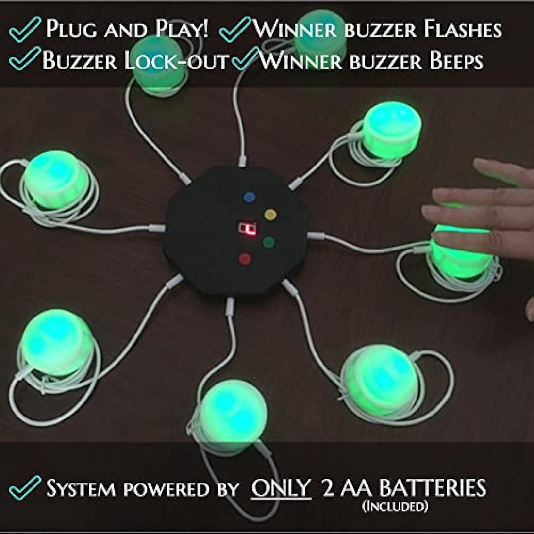 Trebisky 8-Player Quiz Game Buzzer System with LED Light Buttons