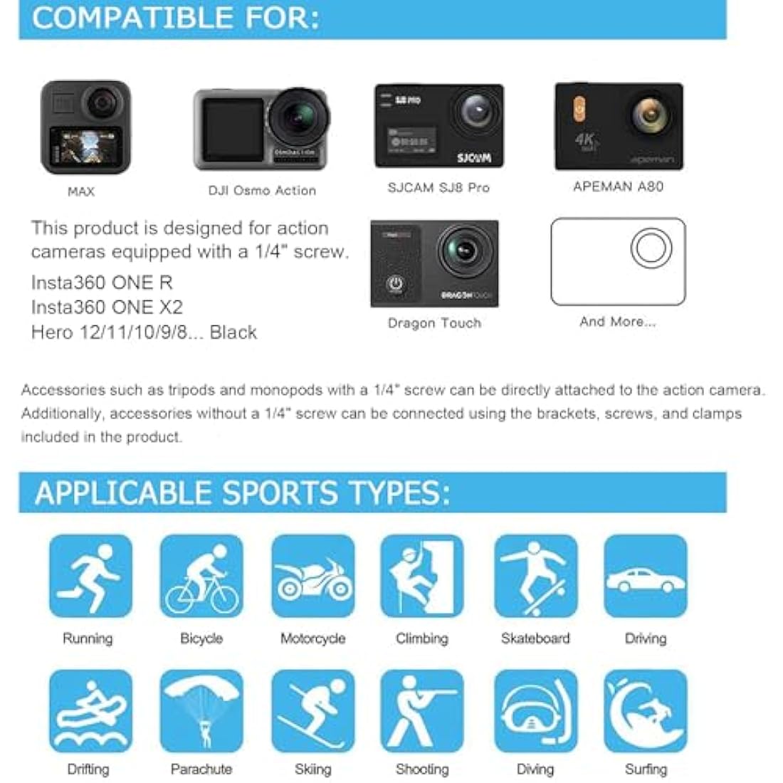 Ci-Fotto 50-in-1 Action Camera Accessories Kit for GoPro, DJI & Insta360