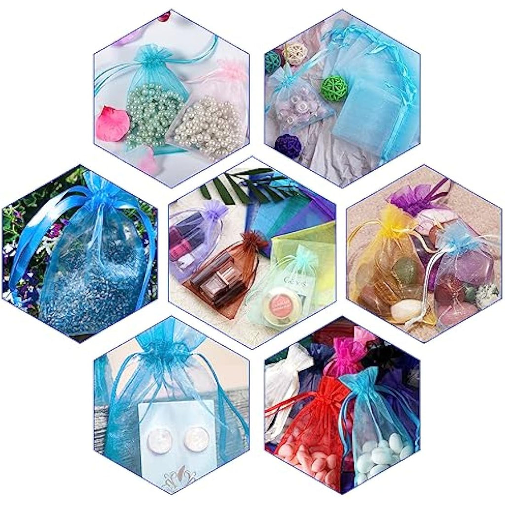 G2PLUS Lake Blue Organza Gift Bags | 100 PCS Mesh Jewelry Pouches