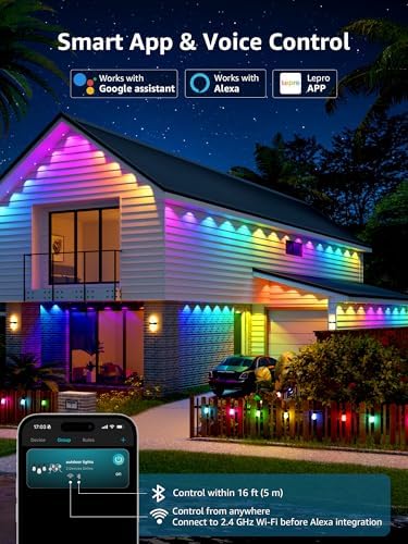 Lepro E1 Permanent Outdoor Lights | 30m Smart AI RGBW Eaves Lighting
