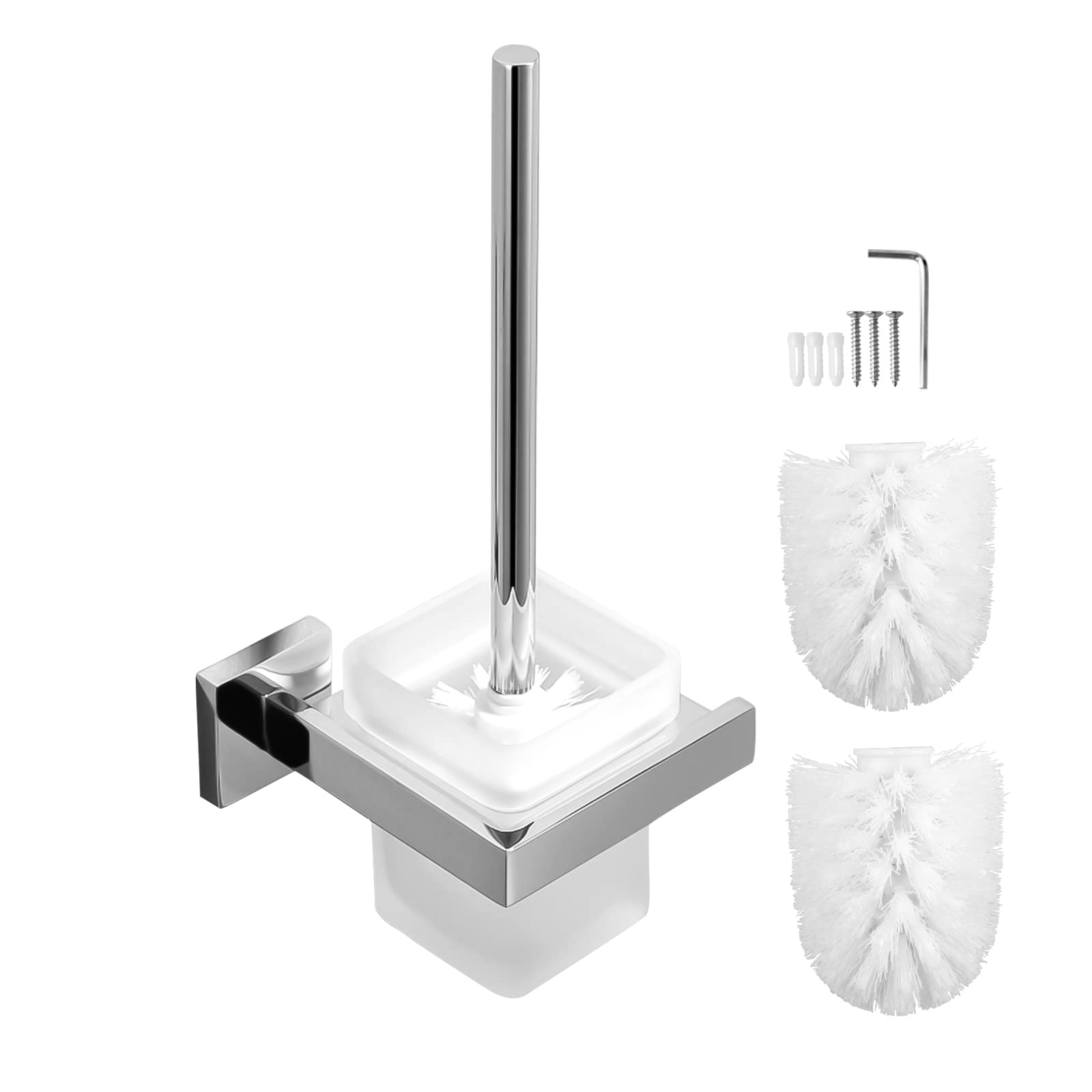EXLECO Wall Mounted Toilet Brush Set | Matt Glass & Stainless Steel