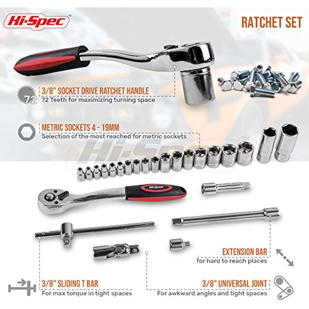 Hi-Spec 67pc Car Repair Tool Kit | Mechanics Socket Set with Toolbox