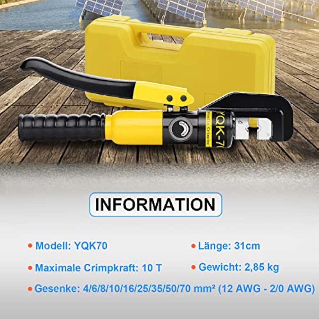 Solsop Hydraulic Crimping Tool | 4-70mm² Cable Lug Crimper with 9 Dies