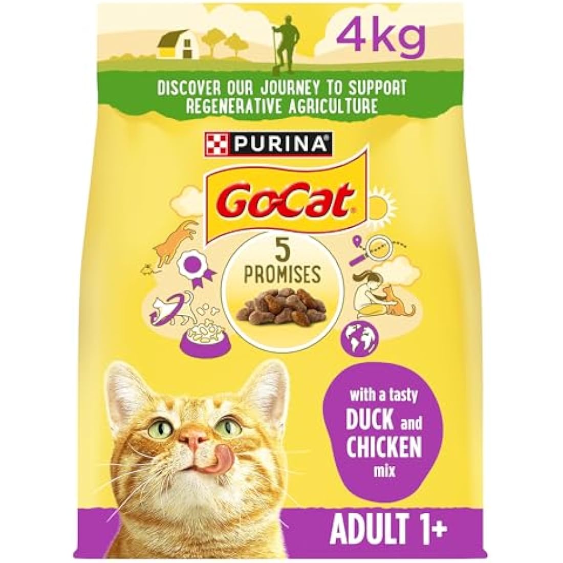 Purina Go-Cat Adult Dry Cat Food - Chicken & Duck - 4kg (Pack of 2)