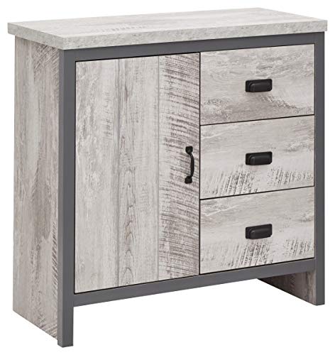 GFW Boston Grey Wood Effect 1 Door 3 Drawer Multi Storage Unit Cabinet - image 3