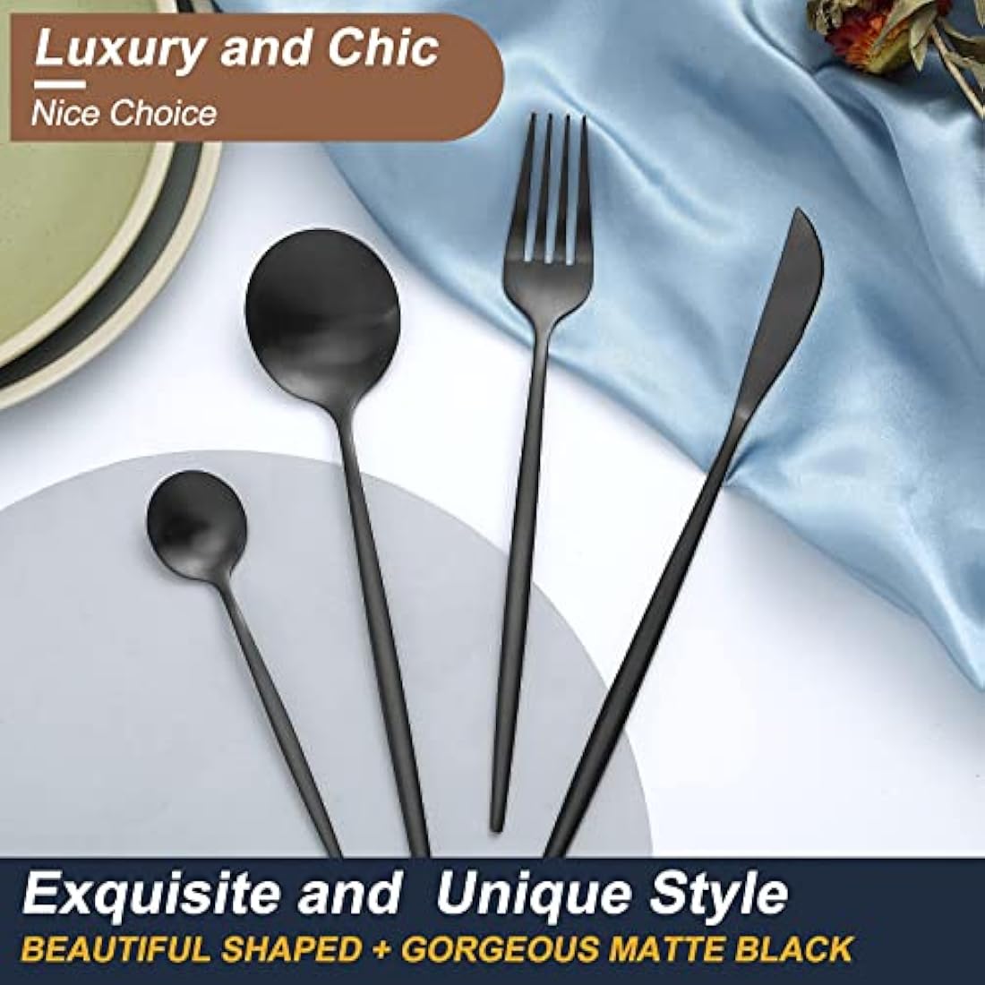 Bestdin Matte Black Cutlery Set | 32-Piece Stainless Steel Service for 8