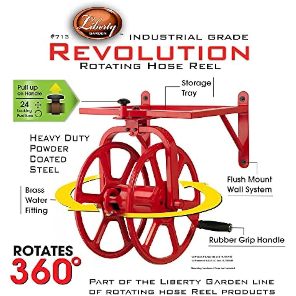 Liberty Garden Steel Hose Reel – 125-Foot Capacity with Storage Tray