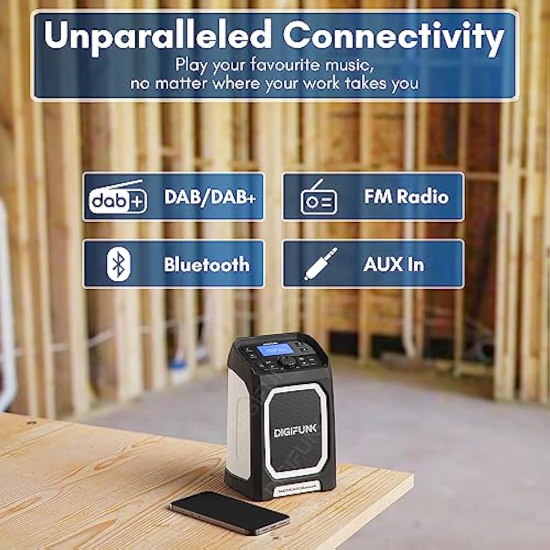 DigiFunk Site Radio – DAB/DAB+ Bluetooth IP65 Waterproof Rugged Work Radio