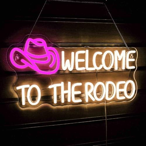 Ineonlife Welcome To The Rodeo Neon Sign | Pink Cowboy Hat LED Wall Decor