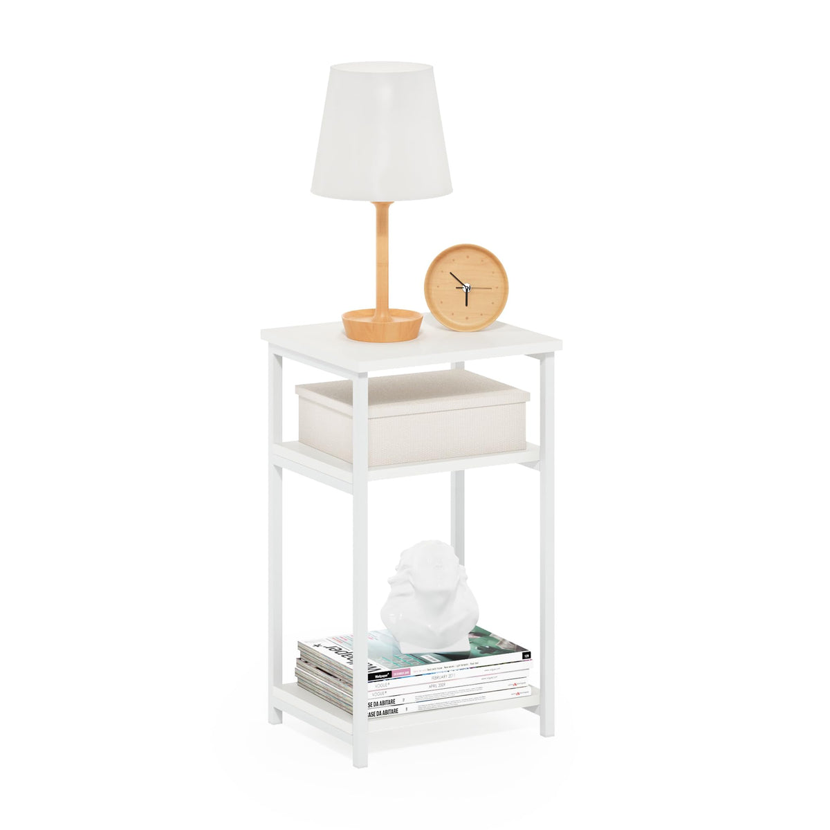 Furinno JUST Side Table, 3-Tier Metal Frame End Table with Open Shelf, Night Stand, Bedside Table, for Living Room, Bedroom, White - image 1
