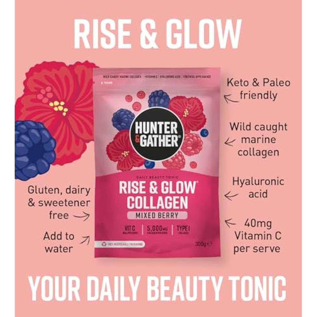 Hunter & Gather Marine Collagen Beauty Tonic – Mixed Berry 300g