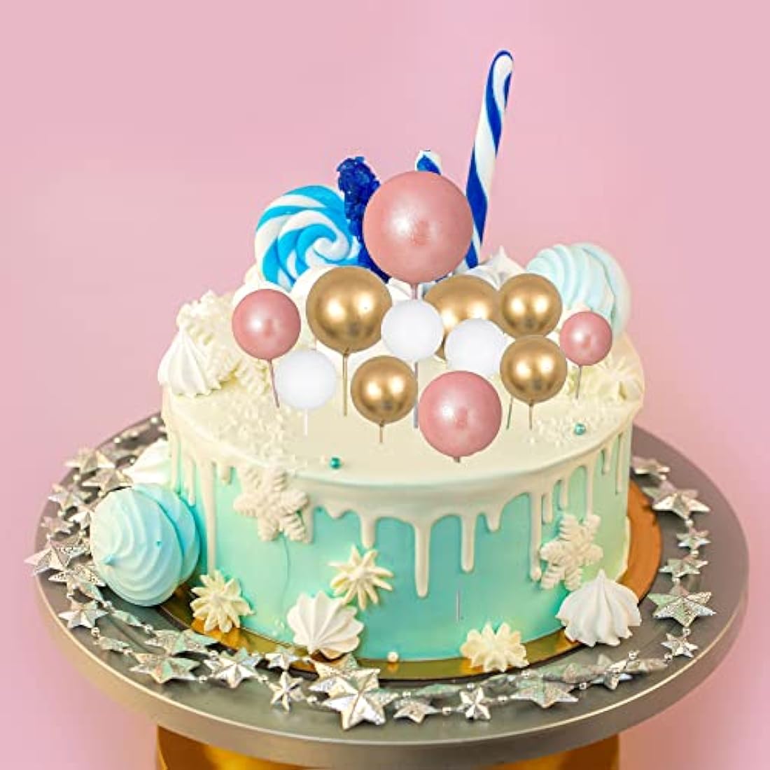 Gyufise 30Pcs Foam Ball Cake Toppers | Rose Gold & White Party Decorations