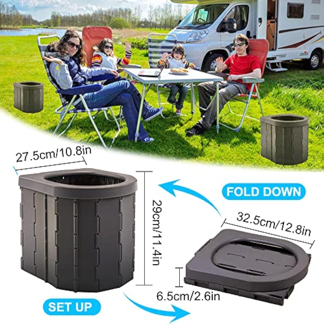 Kinspory Portable Camping Toilet – Collapsible ABS Outdoor Potty with Bags