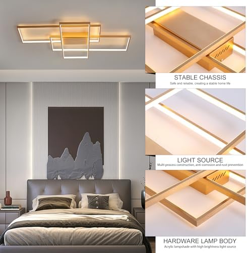 JIINOO 110cm Modern Square LED Ceiling Light - Dimmable Flush Mount, Gold