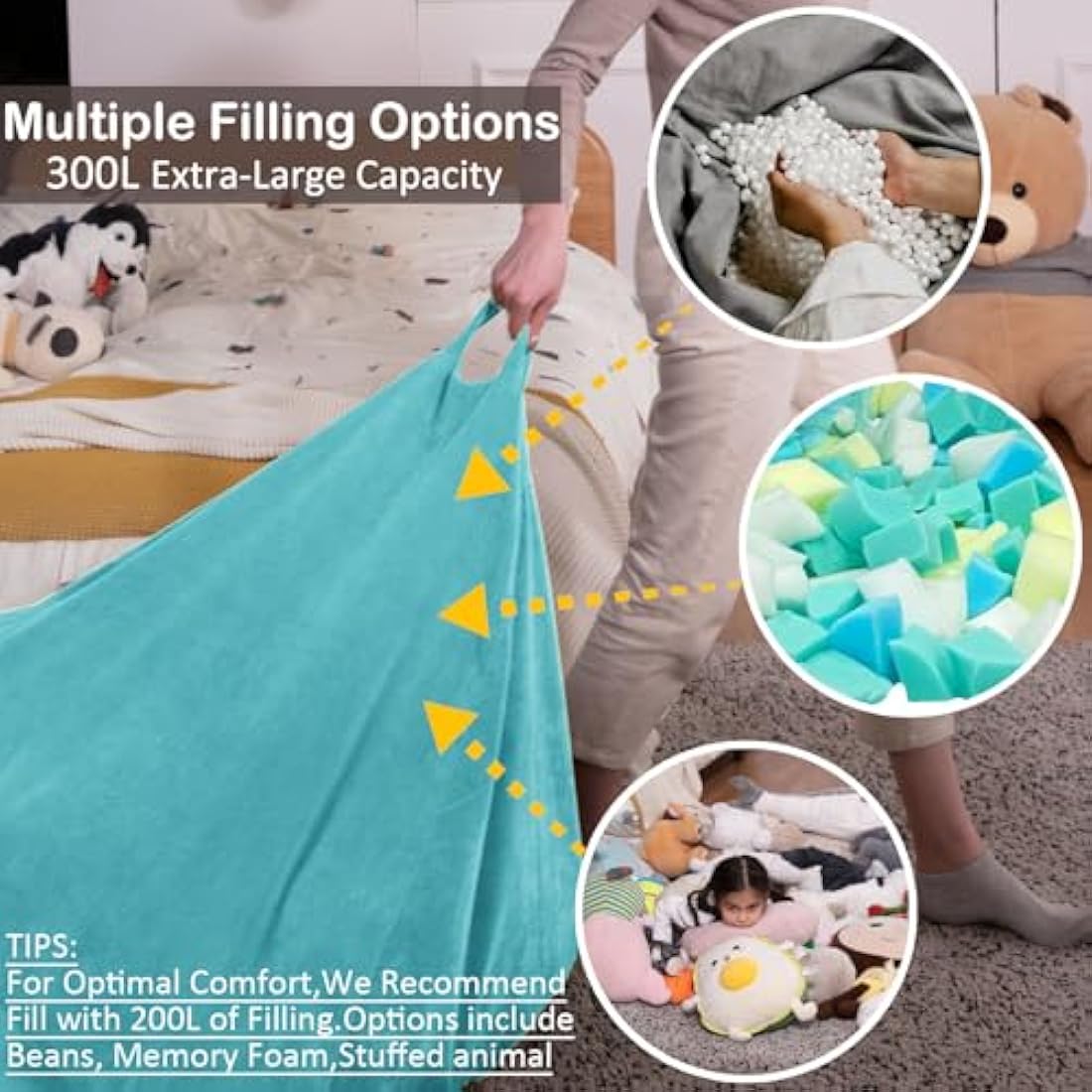 Nobildonna Bean Bag Chair Cover - Soft Corduroy Stuffed Animal Storage