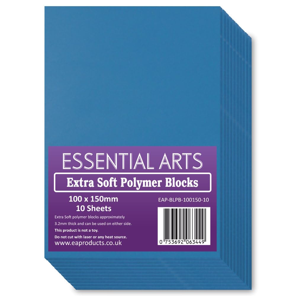 Essential Arts Blue Polymer Lino Printing Blocks - 100x150mm (10 Pack)