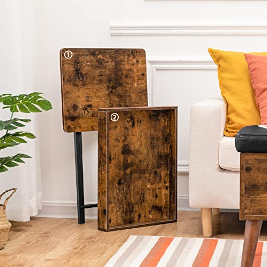 HOOBRO Folding TV Tray Table | Rustic Brown Side Table with Serving Tray