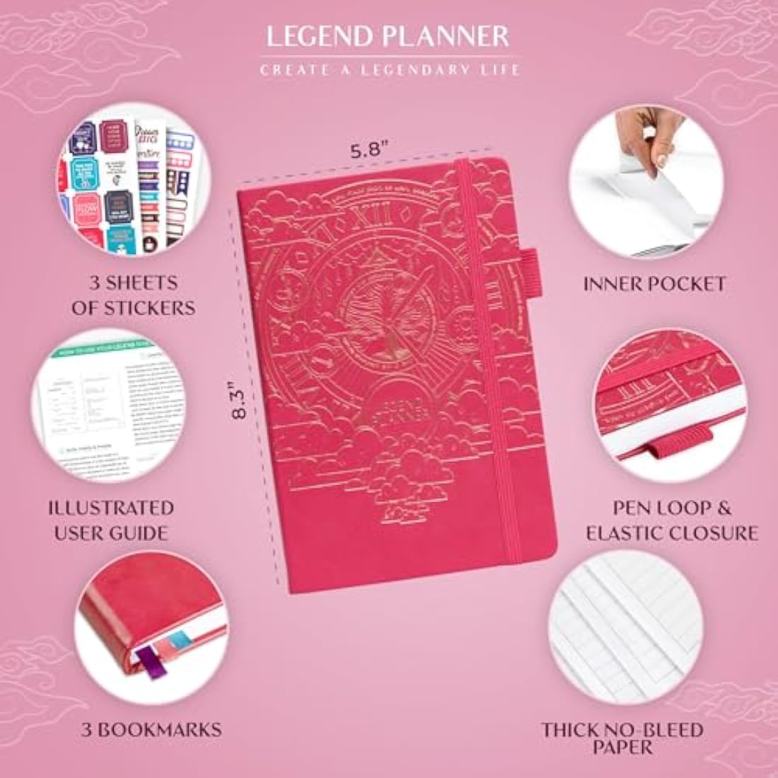 Legend Planner Undated Daily Organizer - A5 PU Leather Productivity Journal
