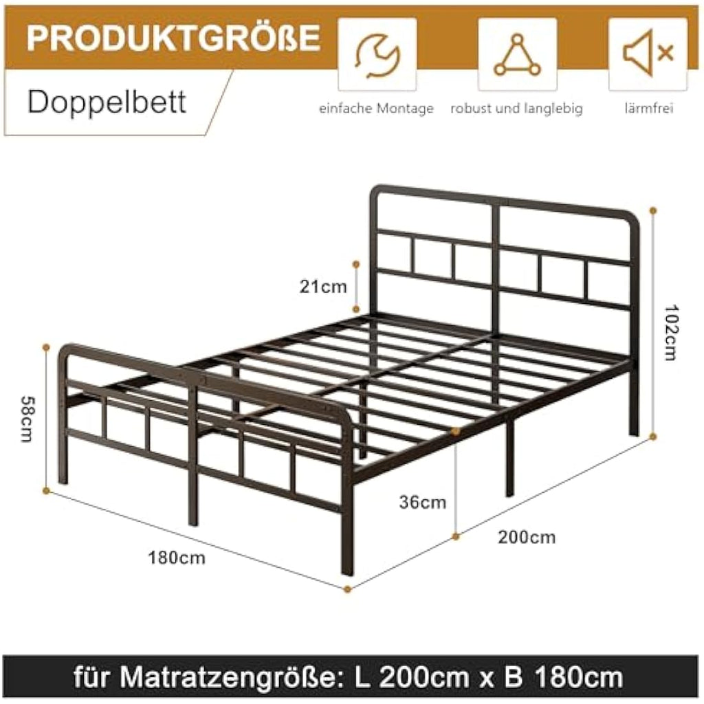 Yicensen Super King Metal Bed Frame | Black Platform Bed with Storage