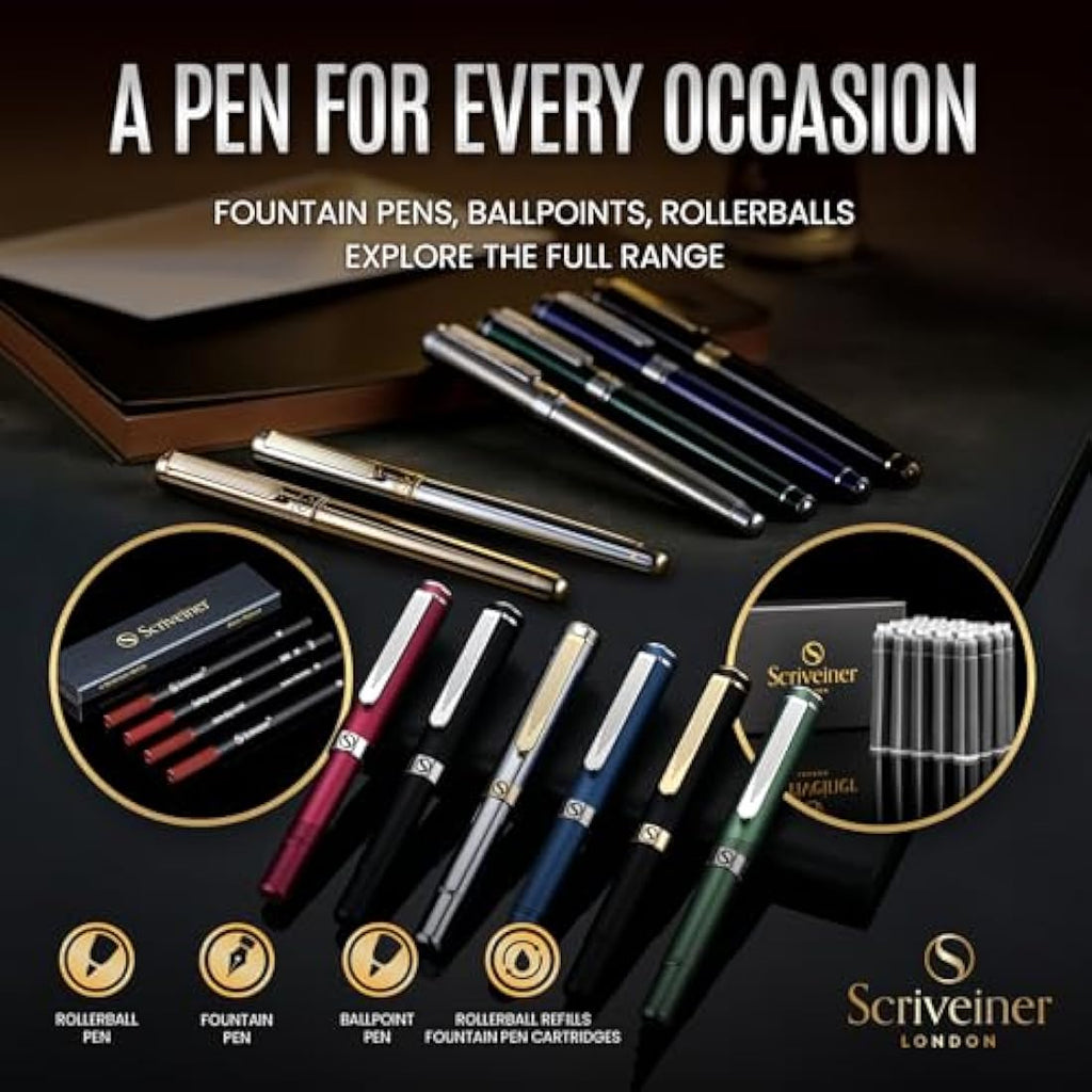 Scriveiner Blue Lacquer Fountain Pen – Fine Schmidt Nib, Chrome Finish