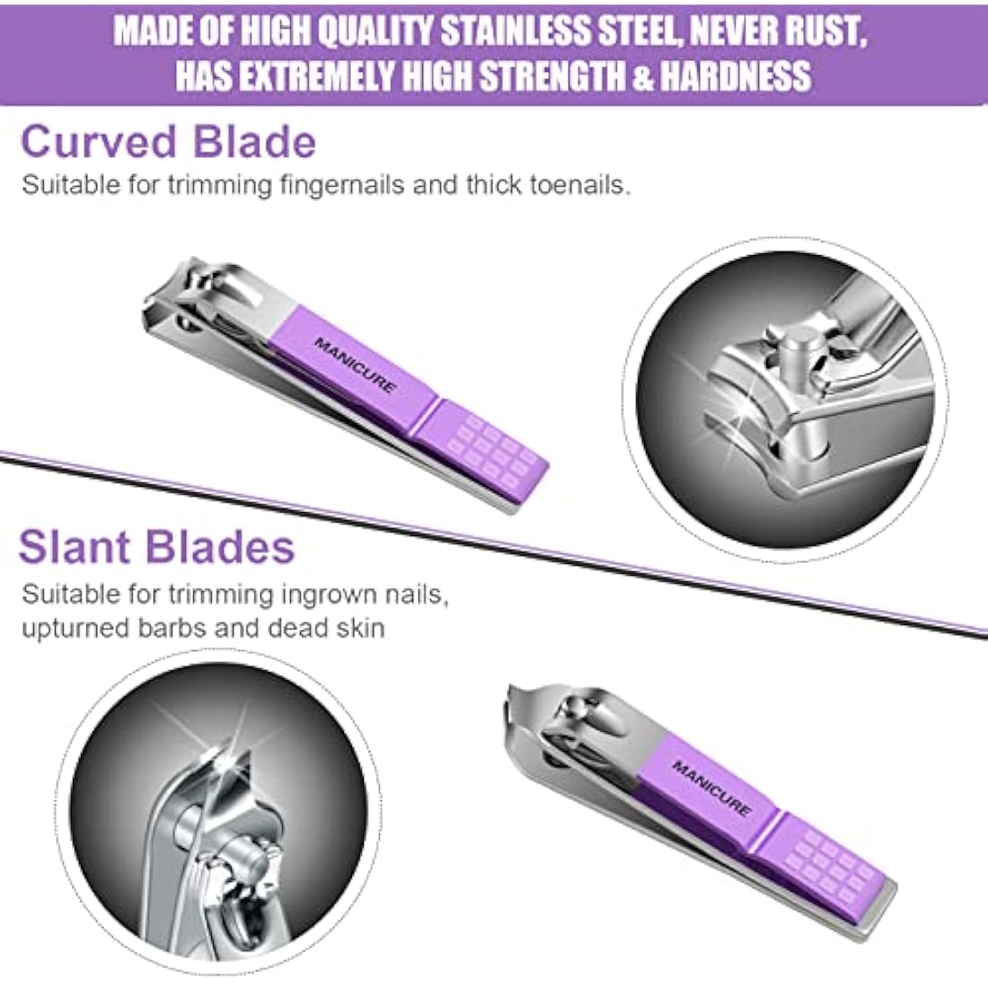 16-Piece Stainless Steel Manicure Set with Leather Case – Violet