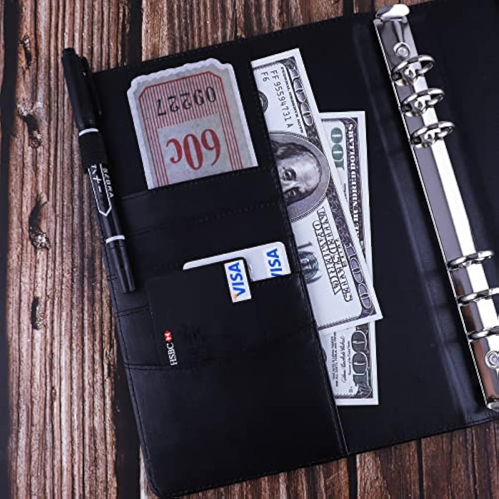 HAUTOCO A5 PU Leather 6 Ring Binder Notebook Refillable Organiser – Black