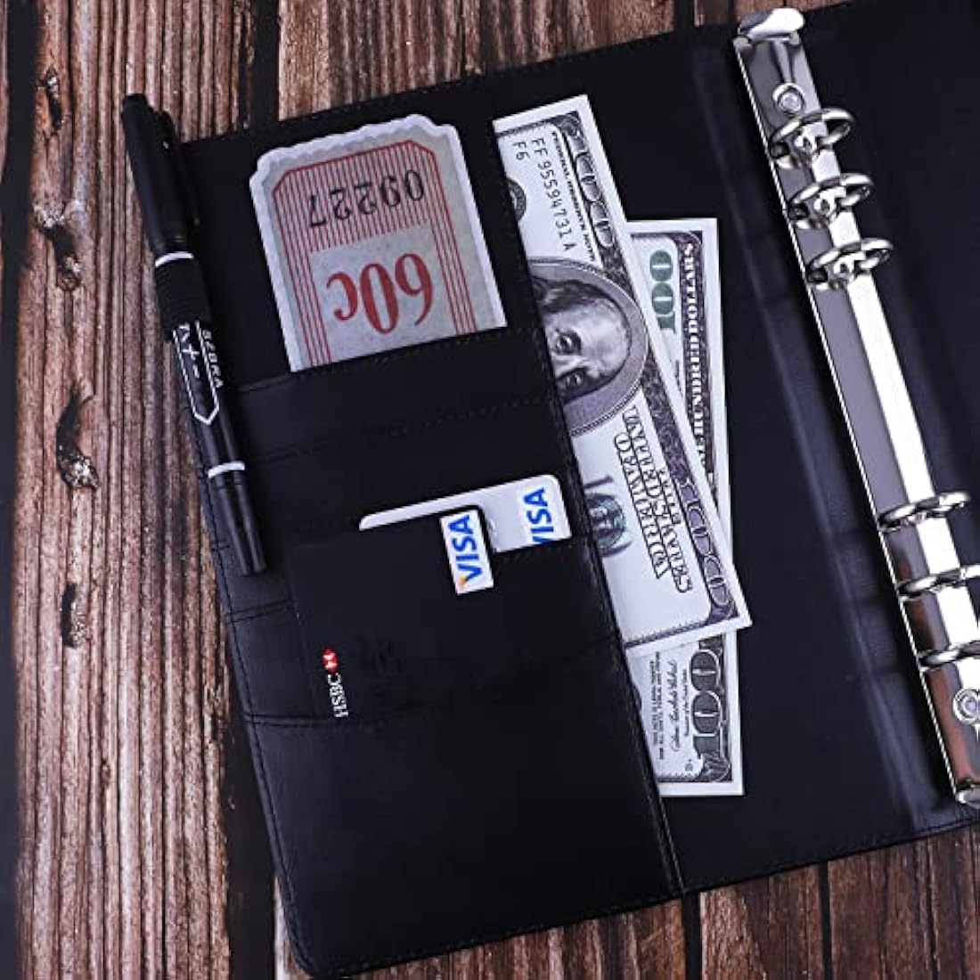 HAUTOCO A5 PU Leather 6 Ring Binder Notebook Refillable Organiser – Black