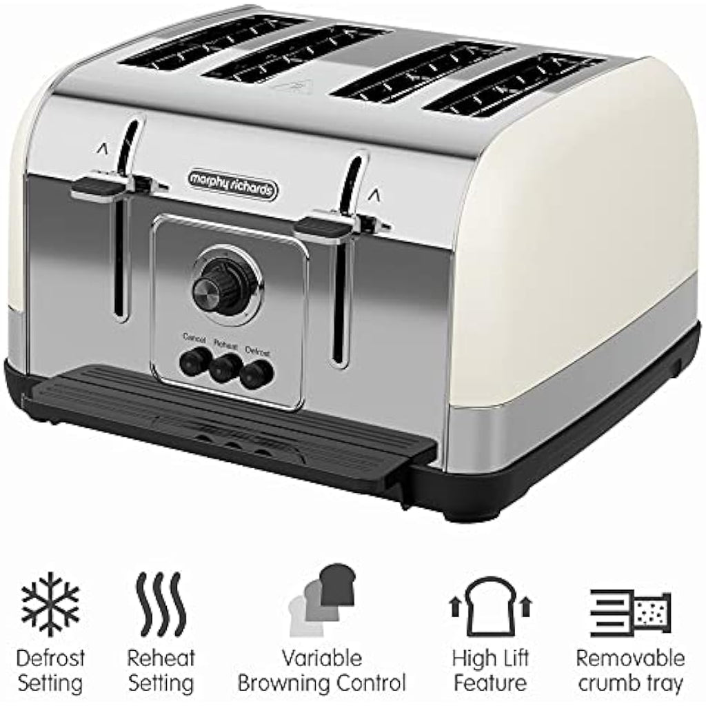 Morphy Richards Venture 4 Slice Toaster – Cream with Defrost & High Lift