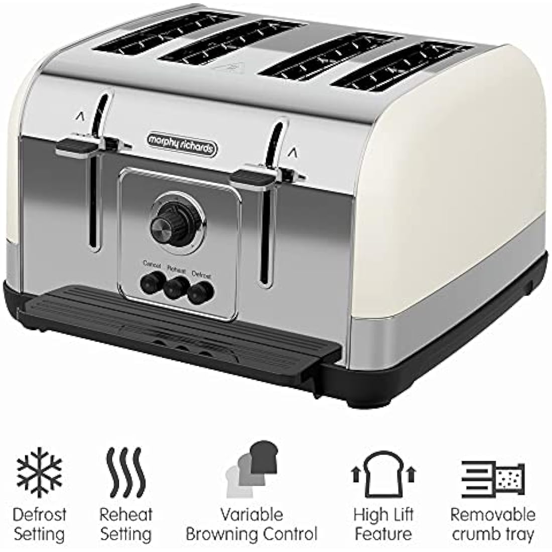 Morphy Richards Venture 4 Slice Toaster – Cream with Defrost & High Lift