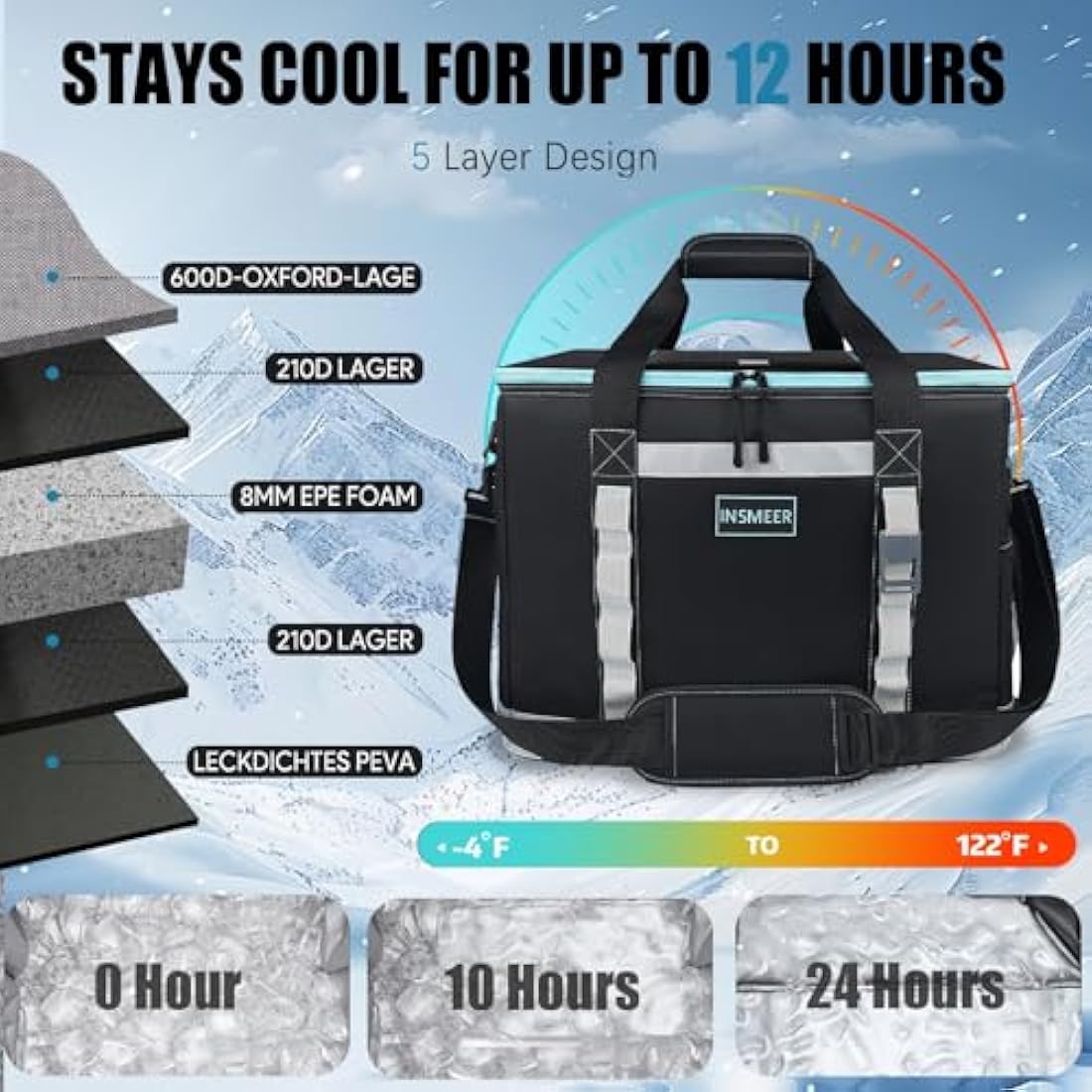 INSMEER 48L Large Insulated Cooler Bag | 65 Cans Waterproof Picnic Bag