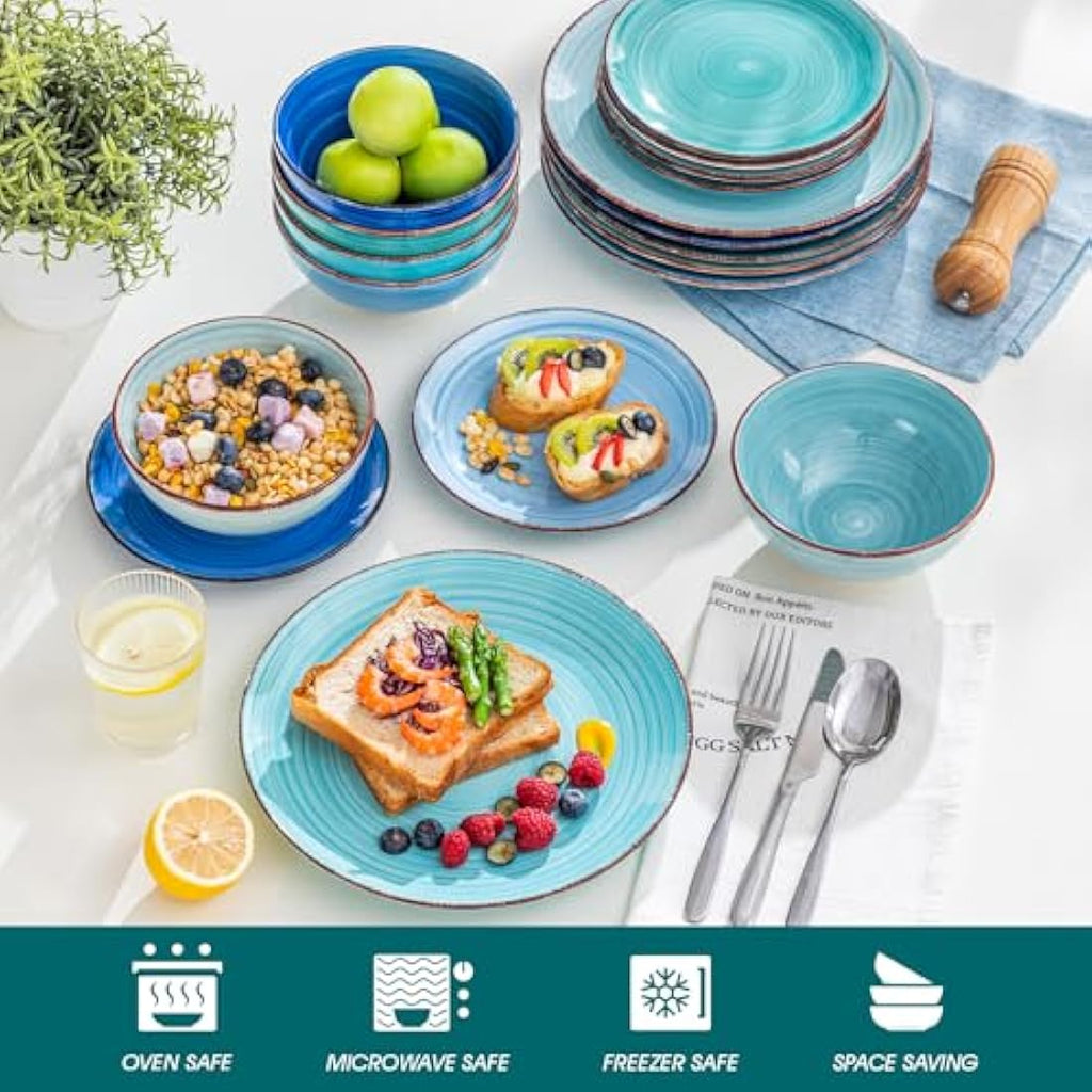 vancasso Bonita 18-Piece Blue Stoneware Dinnerware Set for 6
