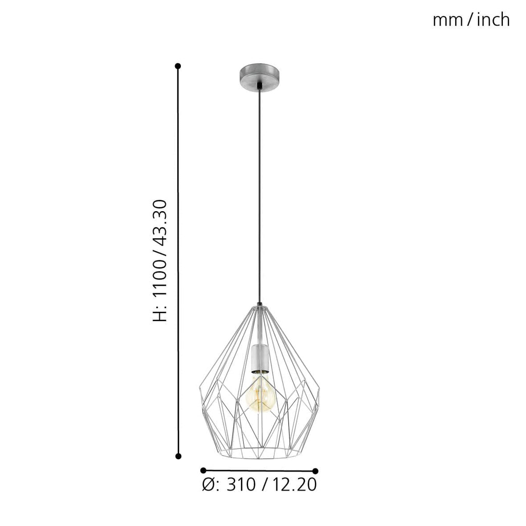 Eglo Carlton Vintage Pendant Lamp – Silver Geometric Steel Light