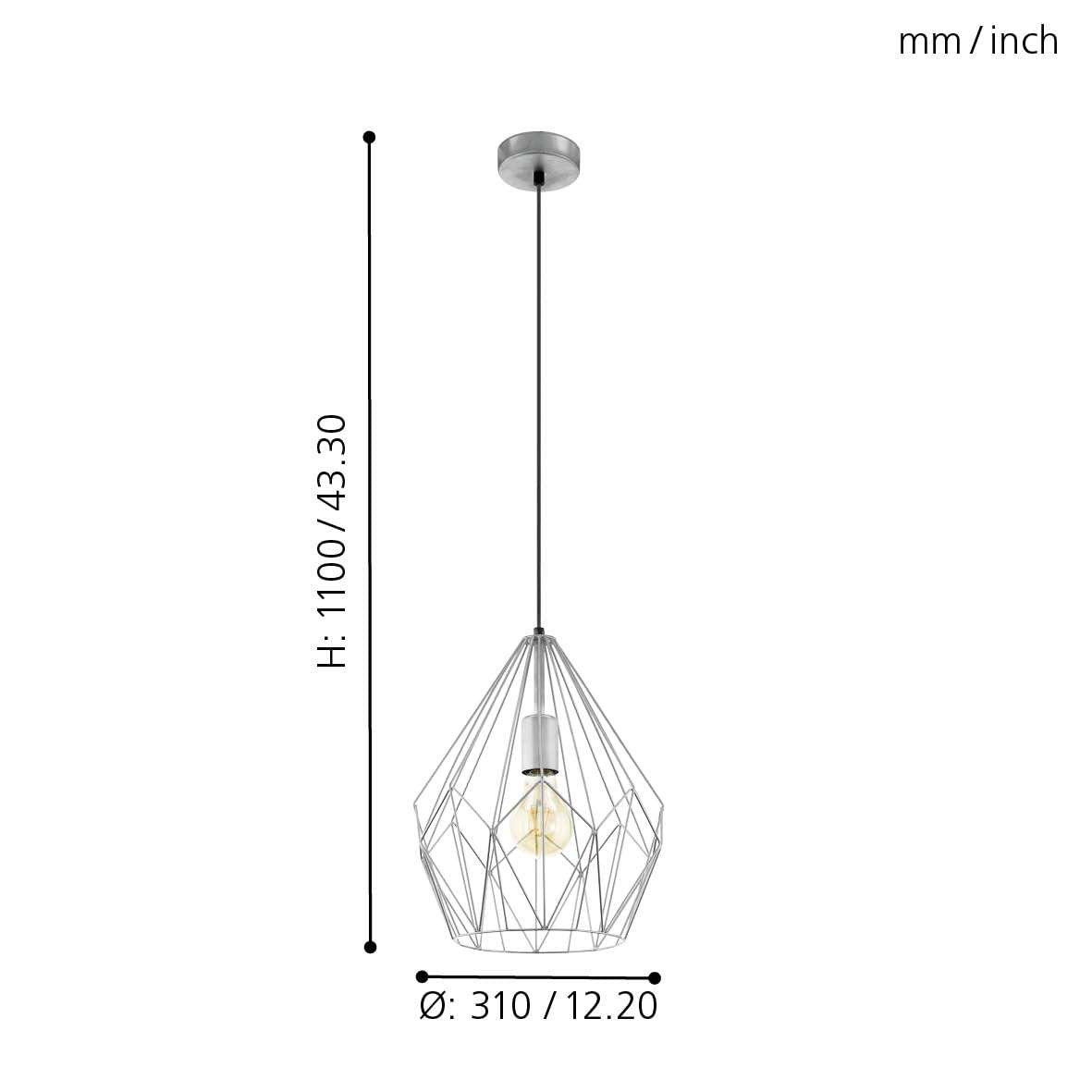 Eglo Carlton Vintage Pendant Lamp – Silver Geometric Steel Light
