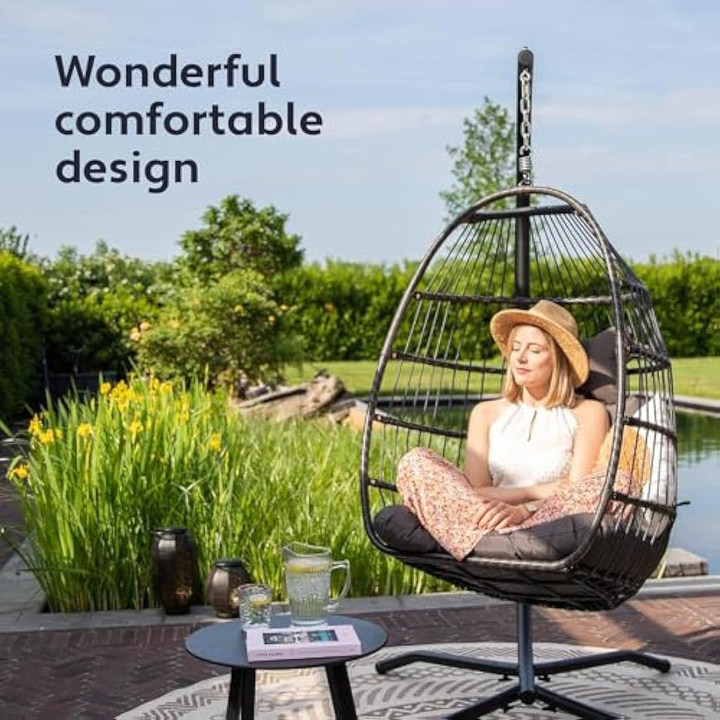 Vita5 Foldable Hanging Egg Chair with Frame | Polyrattan - Dark Grey