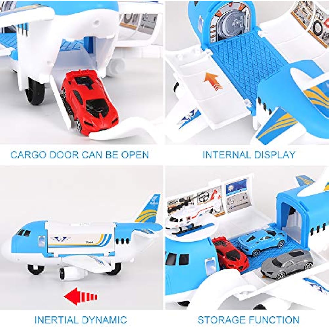 m zimoon DIY Transport Cargo Airplane Toy Set with 4 Cars & Helicopter