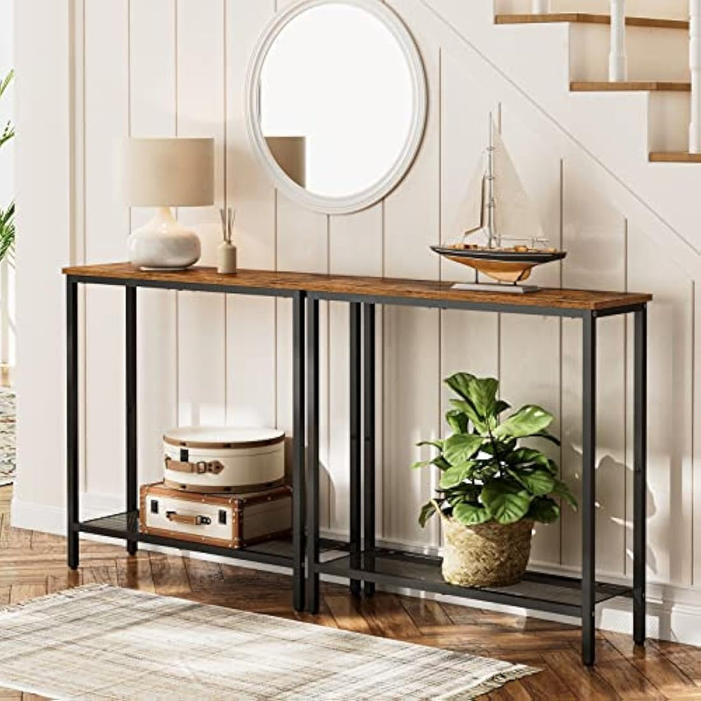 HOOBRO Slim Console Table – Industrial Narrow Sofa Table, Rustic Brown