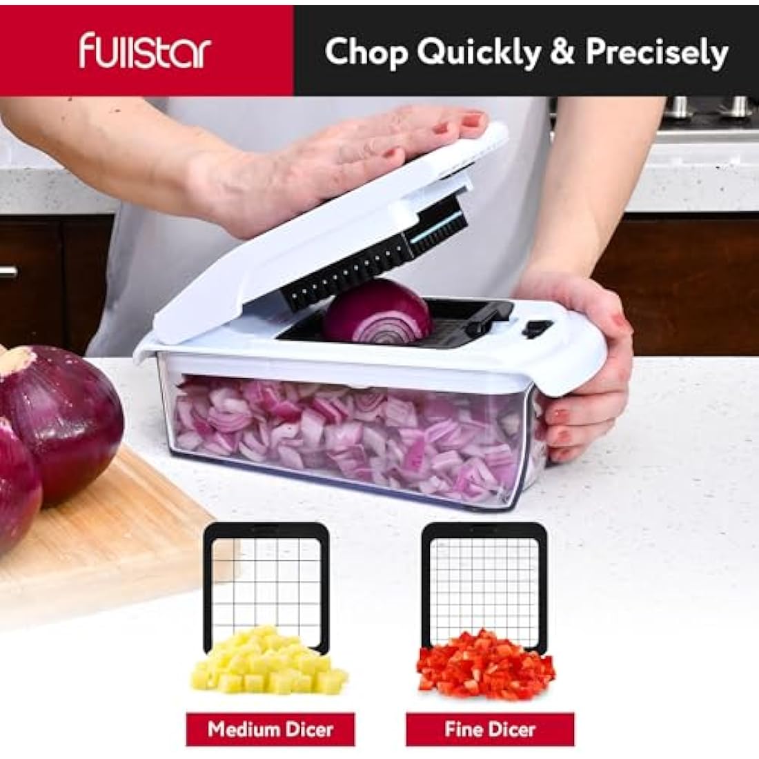 Fullstar 8-in-1 Vegetable Chopper & Mandoline Slicer – White Food Dicer