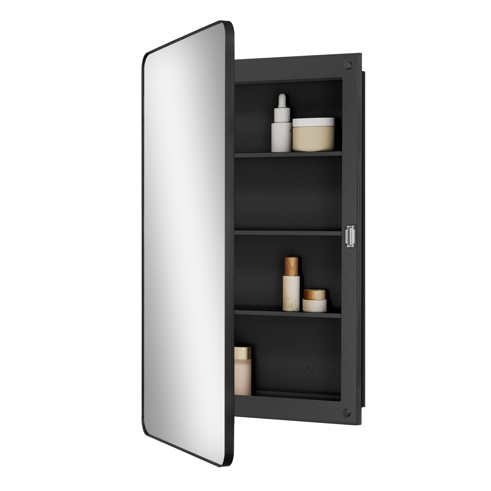 Fundin Matte Black Mirror Cabinet – Recessed or Surface Mount, 40x71cm