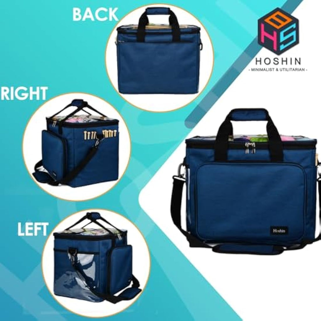 Hoshin Portable Yarn Storage Bag – Large Crochet Tote Organizer, Navy