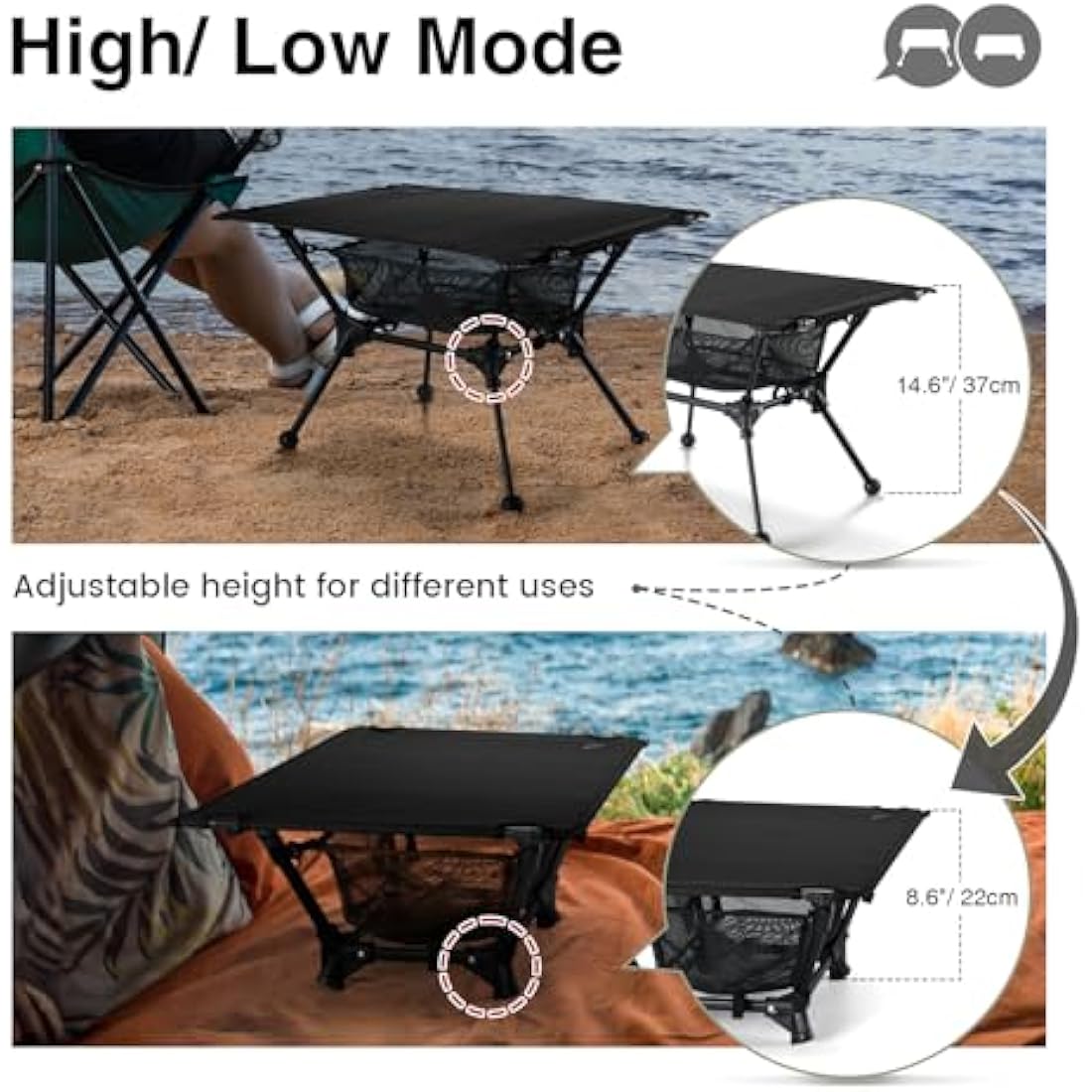 OneTigris Dipper Camping Table | Adjustable Height Folding Aluminum Table