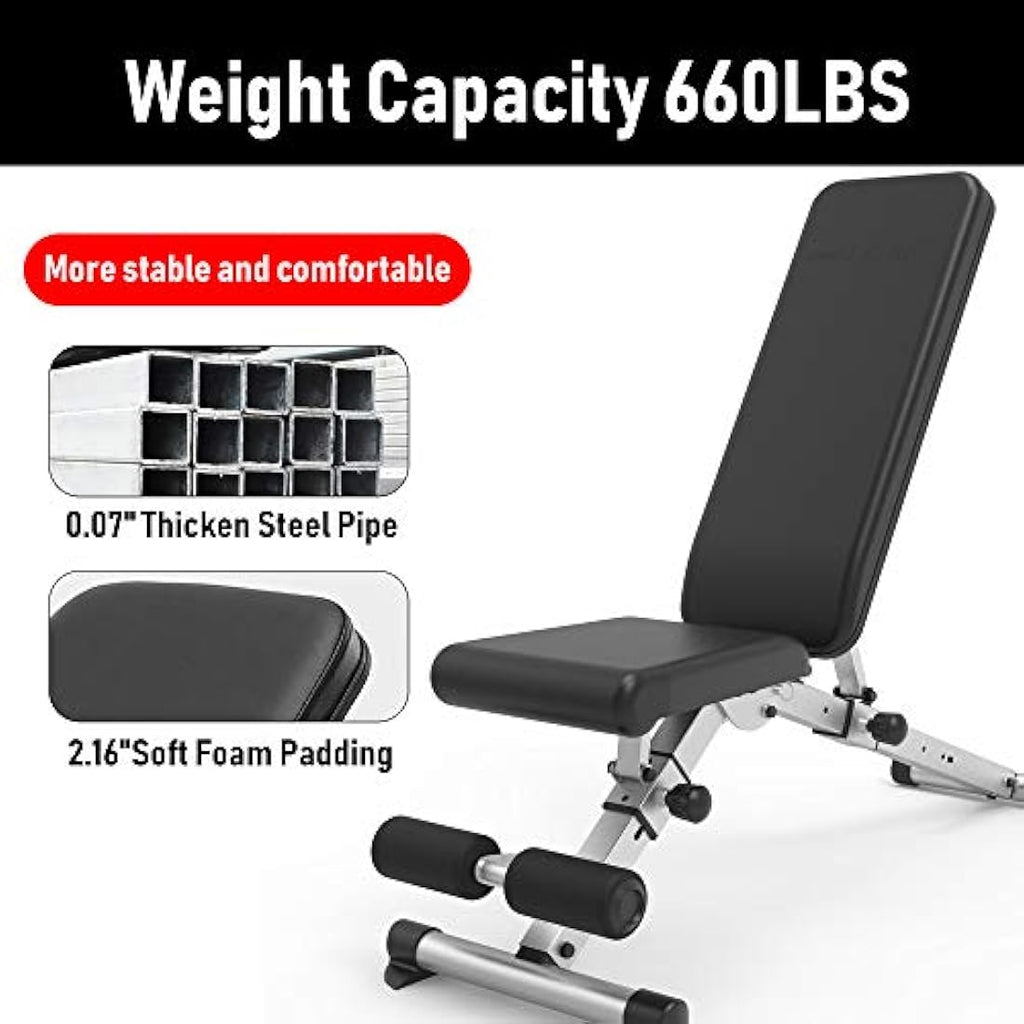 Leikefitness Adjustable Weight Bench | Foldable Heavy Duty Workout Bench