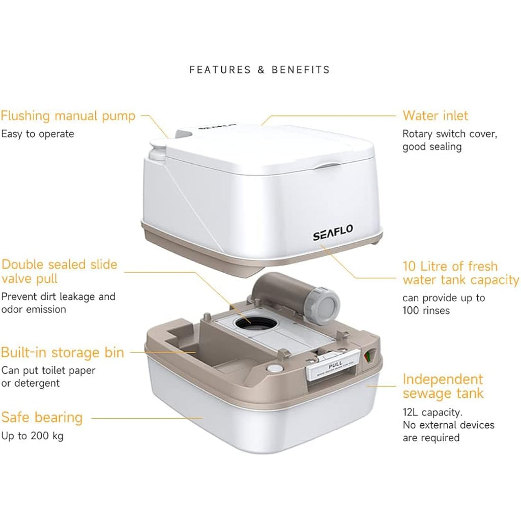 Seaflo 12L Portable Toilet – Compact Outdoor Camping and RV Commode