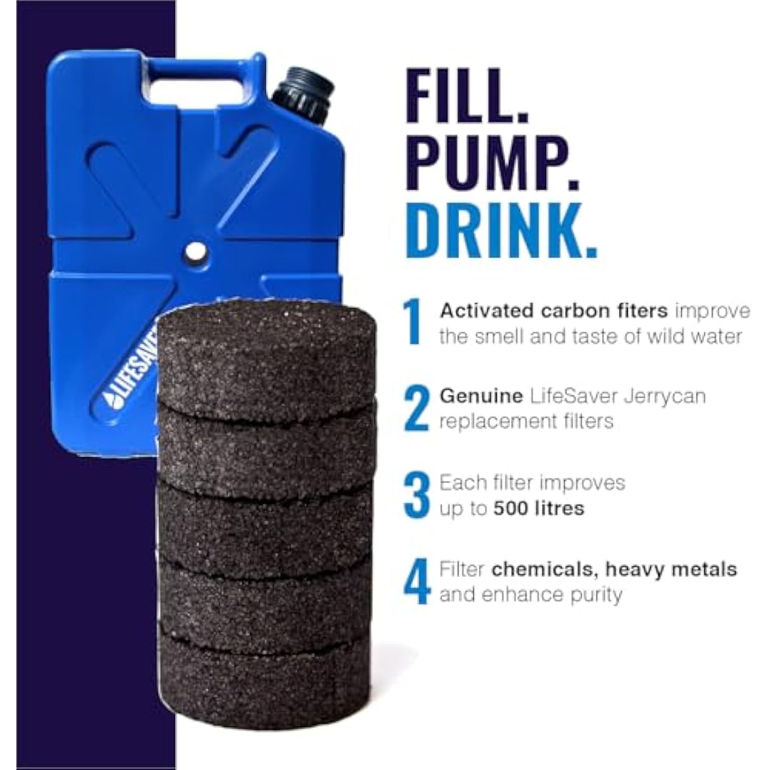 Lifesaver Jerry Can Activated Carbon Filters - 5 Pack Water Purifier