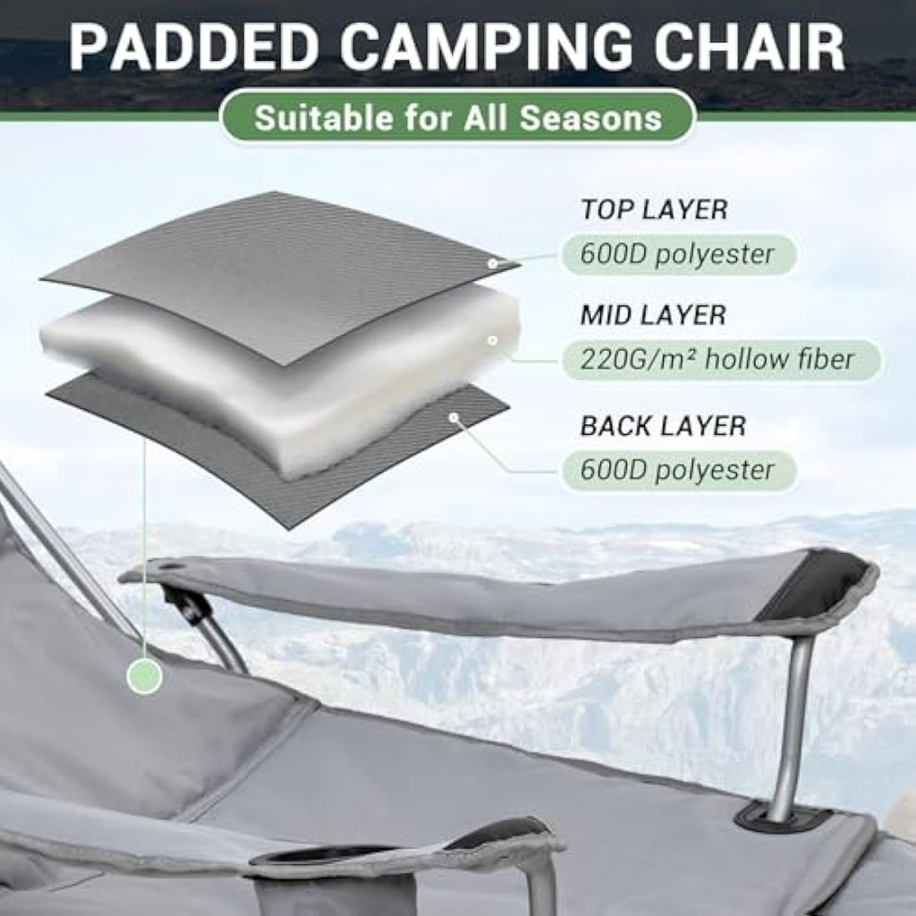 WEJOY Folding Reclining Camping Chairs with Footrest, Grey Padded - Set of 2