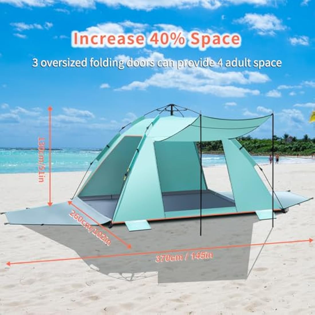 4-5 Person Instant Pop Up Beach Tent | UPF 50+ Sun Shelter